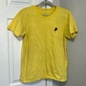 Forever 21 Yellow Short Sleeve Tee with Red Rose Embroidery